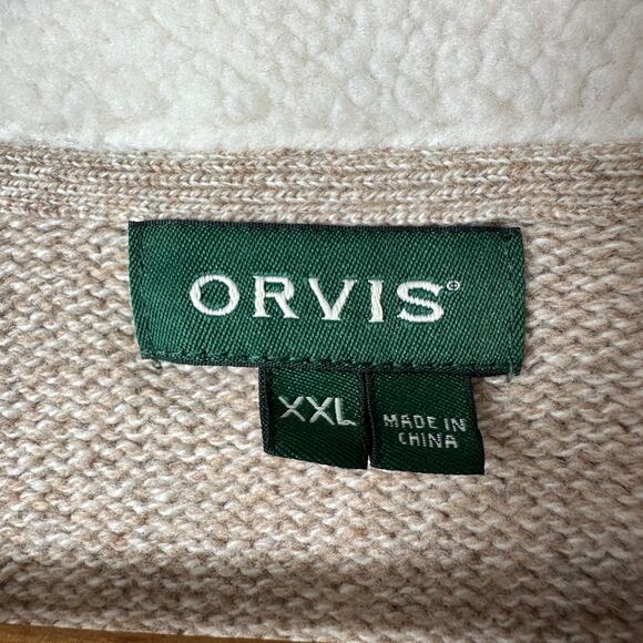 Orvis Lambswool 1/4 Zip Sweater XXL Beige Sherpa Collar Suede Trim F21 Outdoor - Picture 5 of 11